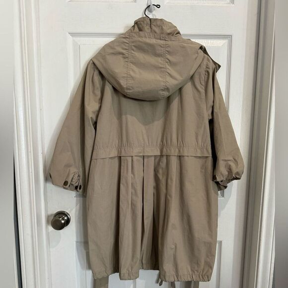 Womens Raincoat Rain Jacket Tan Hood Drawstring Waist Two Way Zipper Size XL - Picture 4 of 16